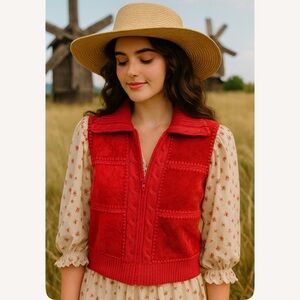 Designer Studio Originals vintage zip up red leather/knit vest Women’s Size M